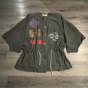 Vintage 80s Fixsun Casual Charcoal Gray Art to Wear Abstract Oversized Jacket